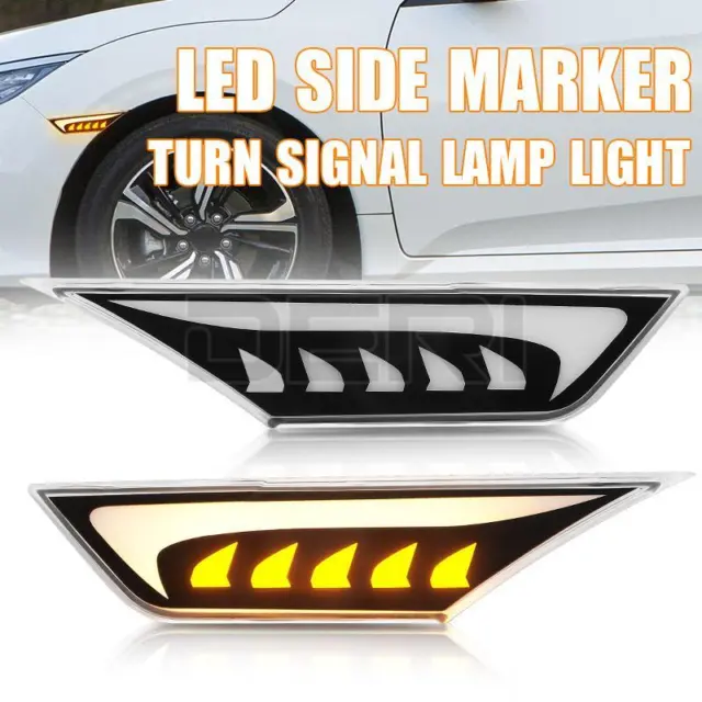 2x Dynamic Turn Signal Lamp LED Side Marker Light For Honda Civic 10th 2016-2020