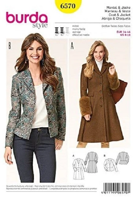 Patron Burda 6360 - Manteau/veste Avec Ou Sans Capuche - Tailles 38 à 48 (copie Couleur)