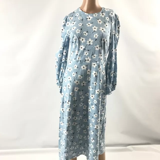 ASOS Womens’s A Line Floral Print Midi Dress Sky Blue Size 4 Balloon Sleeve New