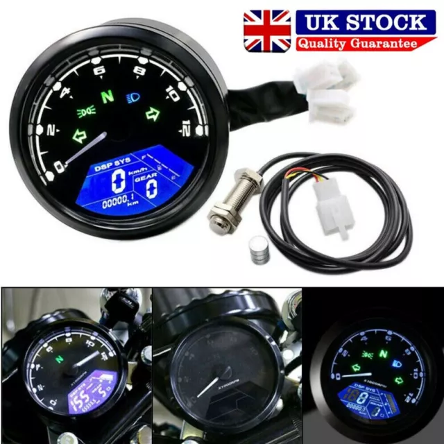 Universal Motorcycle LCD Digital Speedometer Motorbike Odometer Tachometer Gauge