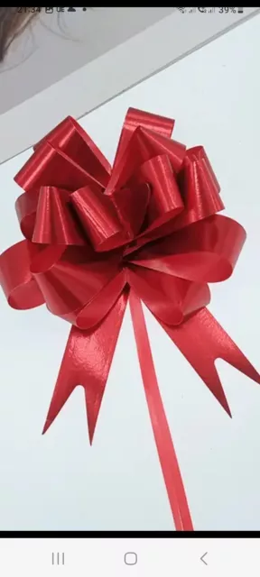 10x Pull Bows - Rosso 18 mm Fiorista Pullbows Nastro Auto Pompompom Matrimonio