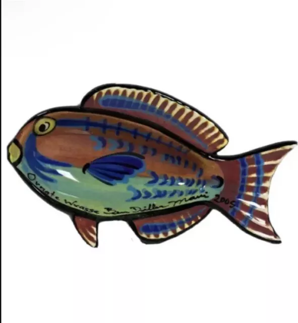 Ben Diller Ornate Wrasse Fish Ceramic Dish Bowl 7.5” Maui Hawaii Signed 2005