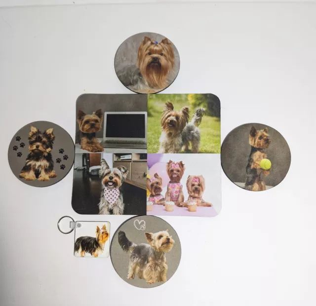 Yorkshire Terrier Fun Lot 1 Mousepad 4 coasters and 1- 2 sided key Chain Yorkie