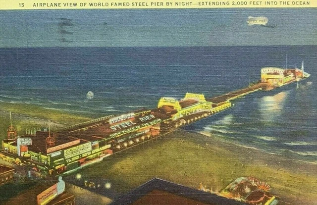 1945 Atlantic City,NJ Airplane View Of World Famed Steel Pier By Night Postcard