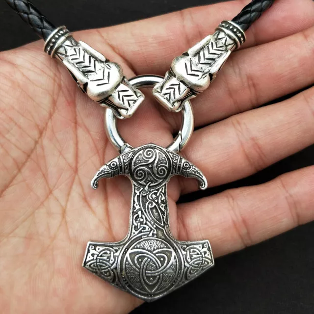 Men's Norse Viking Double Dragons&Thor Hammer Pendant Necklace Amulet Jewelry