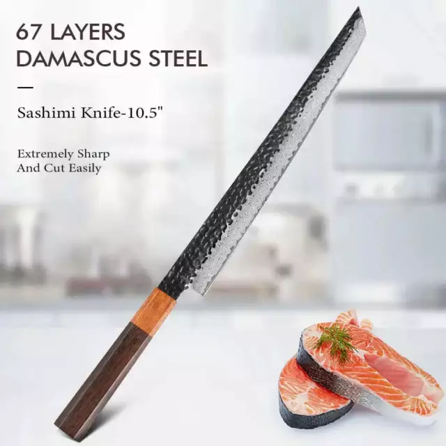 TURWHO 10.5" Fish Fillet Sushi Knife 67 Layer Damascus Steel Japanese Sashimi Ch