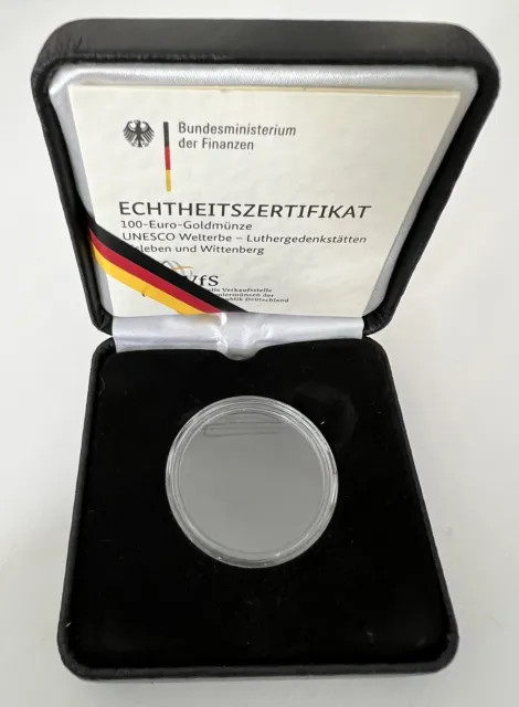 Etui & Echtheitszertifikat 100 Euro Goldmünze 2017 Luthergedenkstätten Eisleben