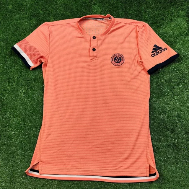 Adidas Roland Garros Shirt Adult Medium Orange Climachill Button Tennis 2018 Men