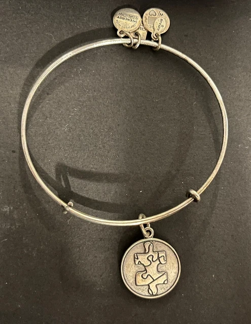 Alex and Ani Charm Bangle Bracelets - Puzzle Piece Autism Awareness,Silver Color