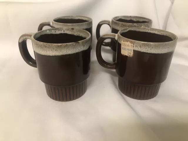 Vintage Set/4 Brown Drip Glaze Coffee Mugs Cups Japan. Mcm 1970'S