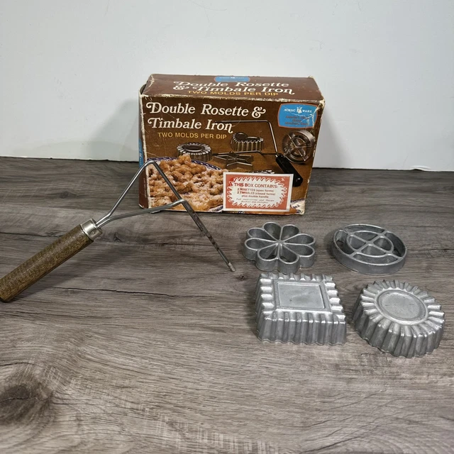 Vintage Nordic Ware Double Rosette and Timbale Iron w/ 4 Different Molds And Box