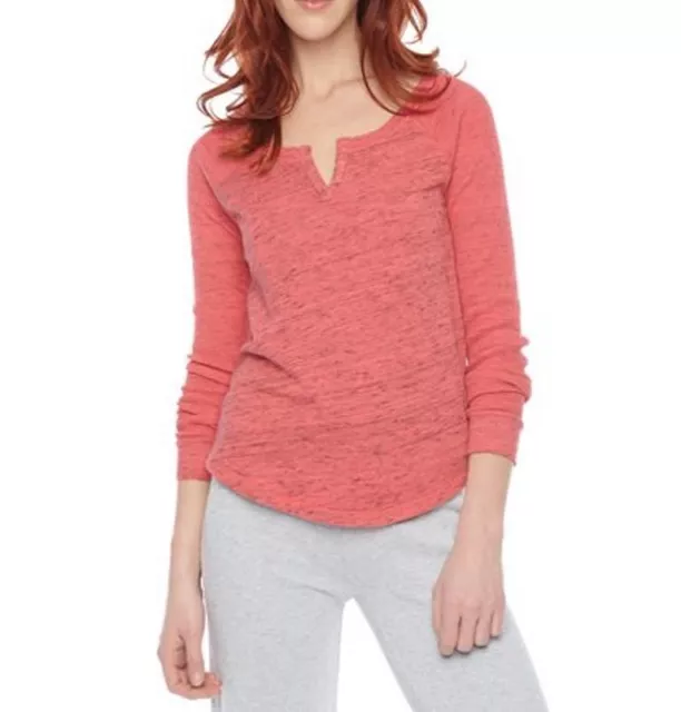 SPLENDID Space Dyed Heather THERMAL RAGLAN Sleeves CORAL Top SHIRT V-Neck Split