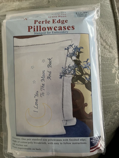 Fundas de almohada estampadas Jack Dempsey con borde de encaje blanco 2/paquete-Love You To The Moon