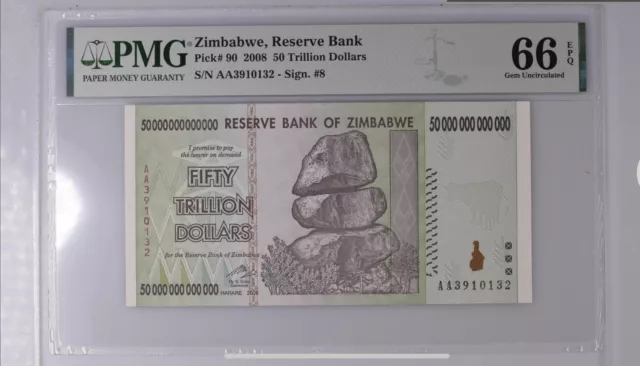 50 Trillion Zimbabwe Dollar Banknote Pmg-66 Epq New Gem Uncirculated Pick# 90