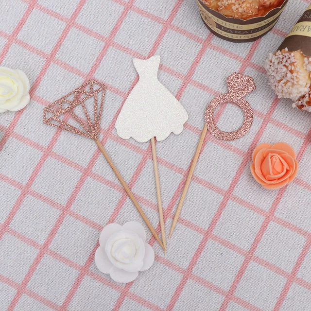 12 faldas de papel brillantes anillos de diamantes forma Cupcake Topper Se