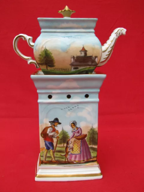 TISANIERE PORCELAINE POLYCHROME XIX e AVEYRON Domaine de Camarès VEILLEUSE