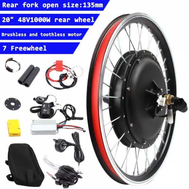 20" Rear Wheel Conversion Kit Hub Electric Bicycle Ebike Motor Cycling 48V 1000W