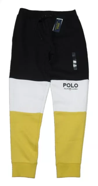 Polo Ralph Lauren Men's Black/Yellow Colorblock Logo Double Knit Jogger Pants