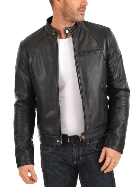 NEW Stylish Men's Genuine Lambskin Leather Black Slim Fit Jacket