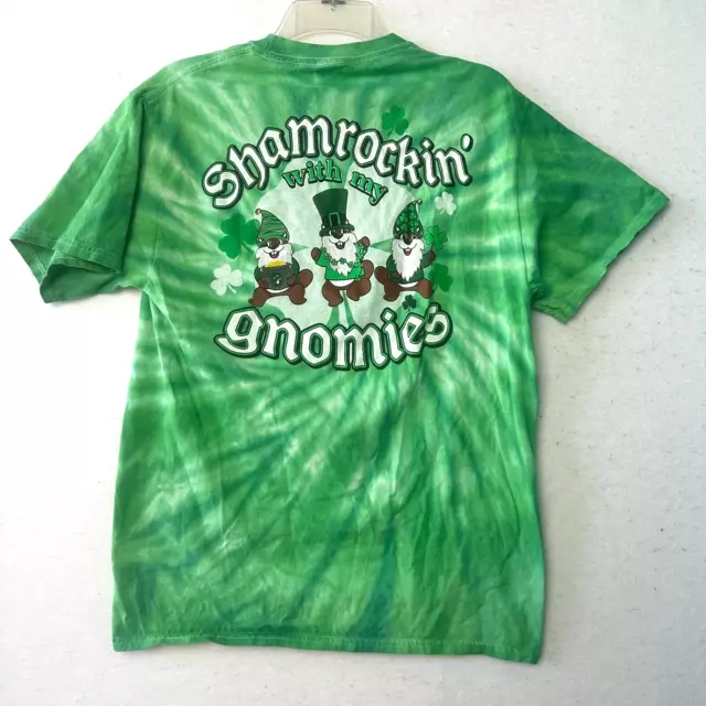BUCEES TSHIRT GREEN Tie Dye MEDIUM Shamrockin Gnomies St Patricks
