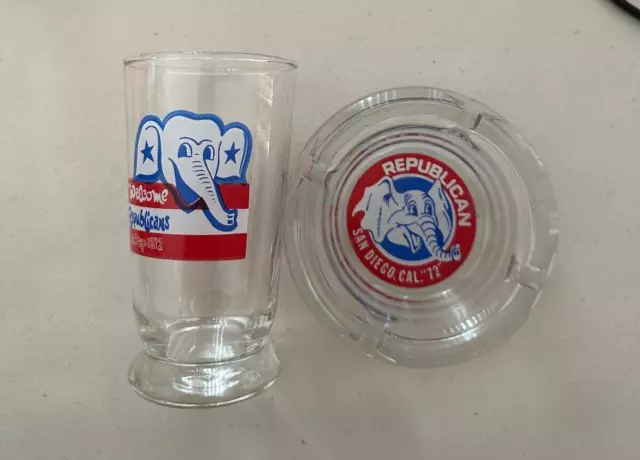 Vintage Republican National Convention San Diego Calif 1972 Ashtray and Tumbler