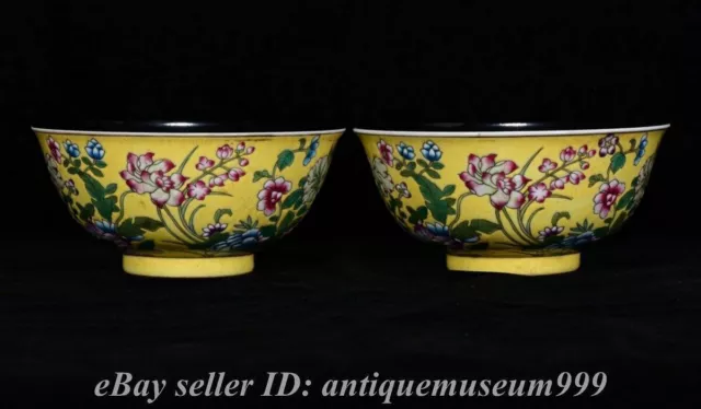 6" Kangxi Marked Chinese Famille rose Porcelain Flower Bowl Cup Pair