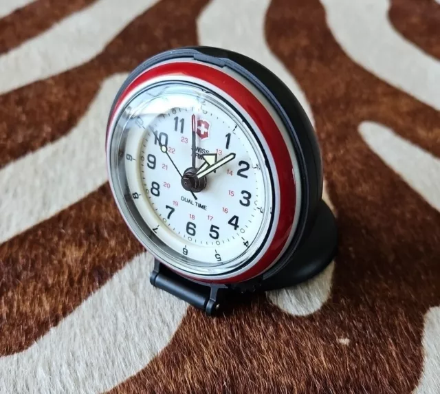 Victorinox Swiss Army Wenger Travel Alarm Clock Pocket Watch Dual Time Black