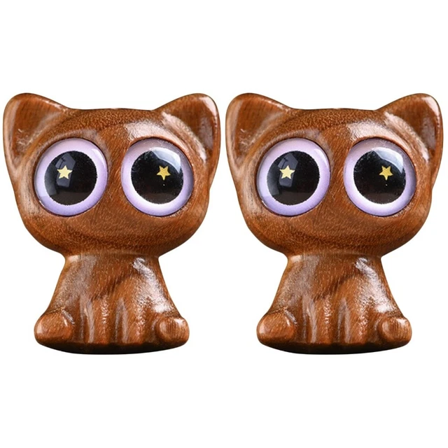 2 Pieces Wood Cat Pendant Wood Carving Cat Ornament Table Topper Sculpture