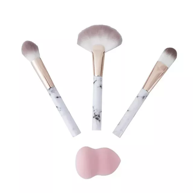 GloTech 12-Piece Makeup Brush Glow Set for Eyes and Face, Marble