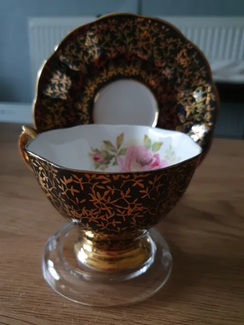 Vintage,Royal Albert Black Gold And Roses Pattern Tea Set, Cup & Saucer .