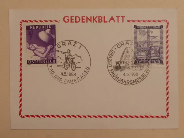 Gedenkblatt Grazer Frühjahrsmesse Tag des Fahrrades 1958 - Sonderstempel