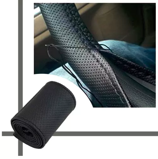 COUVRE VOLANT UNIVERSEL respirant  PU cuir noir pour voiture