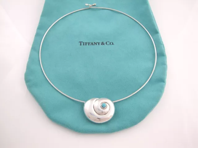 Tiffany & Co  Silver Turquoise Shell Clam Necklace