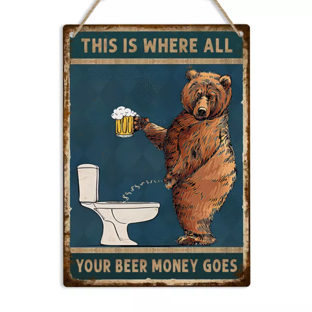 Beer Money Funny Toilet Metal Sign Bathroom WC Wall Decor Plaque Restroom Art