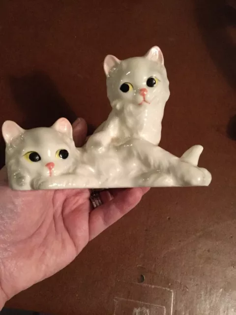 Ceramic Figurine Two White Cats  Marked 1556  6” X 4”