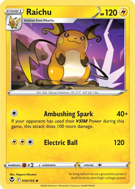 Raichu 050/195 Non Holo Uncommon Silver Tempest Pokemon Card NM