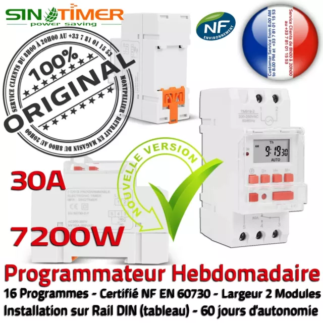 Commutateur Jour-Nuit Heures Creuses Horloge Programmable DIN 30A 16 Programmes