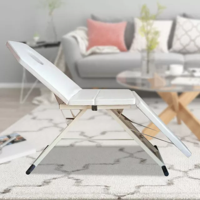 71 pulgadas 3 zonas mesa de masaje portátil plegable salón tumbona cosmética blanca PVC nueva