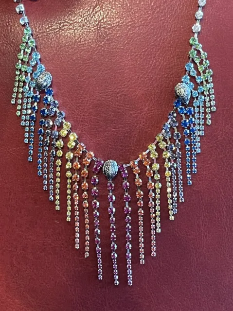 Kurt Geiger London Rainbow Multi-Color Crystal Fringe Necklace $168 NWT