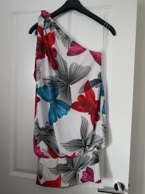 MISS SIXTY WHITE Red Pink Teal Butterfly Print Toots One Shoulder Tunic  Dress M 24.61 - PicClick UK