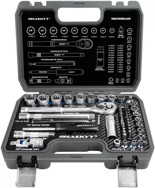 Vielzahn TORX Steckschlüssel Set 12-Kant 1/4 3/8 52tlg Nuss Bits 4-21 mm