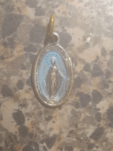 VINTAGE CATHOLIC BLESSED Virgin Mary Blue Enamel Miraculous Medal Italy ...