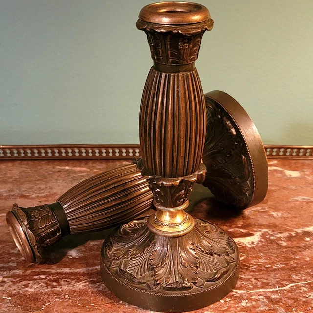 French Empire ~ Charles X ~ Gilt Bronze ~ Pair Candlesticks