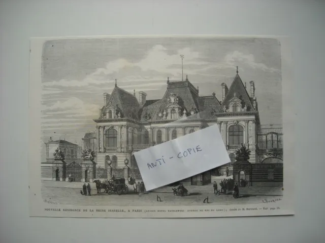 Gravure 1869. A Paris. Ancien Hotel Basilewski, Avenue Du Roi De Rome. Residence