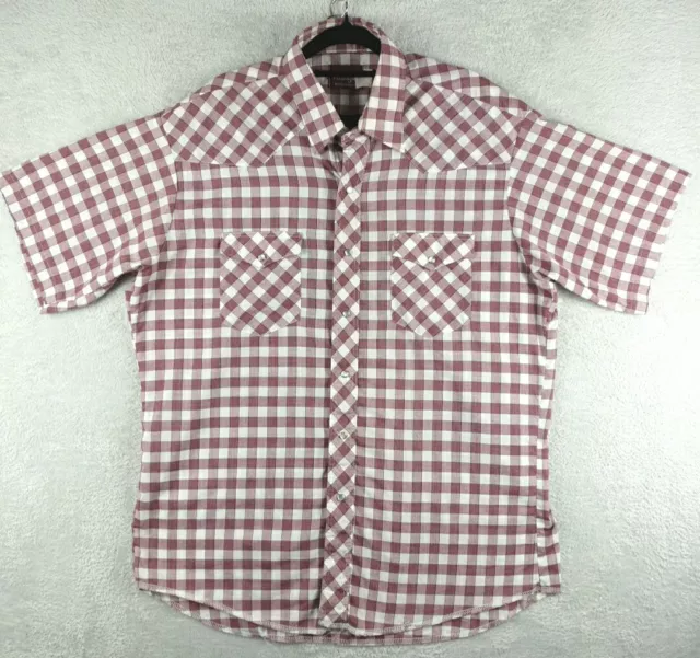 Wrangler Shirt Mens Size XL Western Maroon Red Check Pearl Snap Short Sleeve