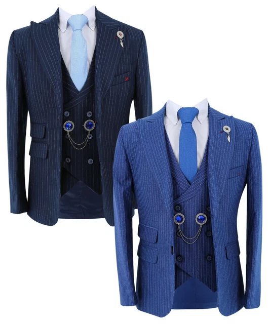 Boy Pinstripe Suit Slim Fit Page Boy Wedding Special Occasion Formal 3 Piece Set