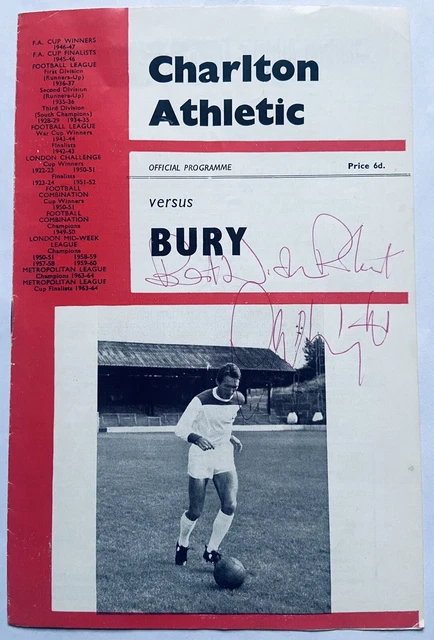 1966 CHARLTON ATHLETIC v BURY with CHARLIE WRIGHT Autograph On Front Cover. VG.