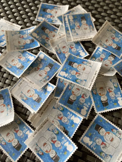 50 x 2nd Second Class Stamps Unfranked Off Paper No Gum Non Barcoded Xmas.