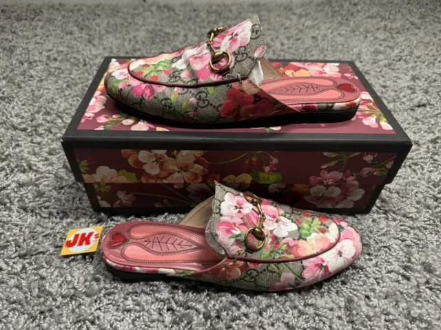 Gucci Mules Slippers Princetown Womens 6.5 GG Canvas Horsebit Blooms Floral EU37