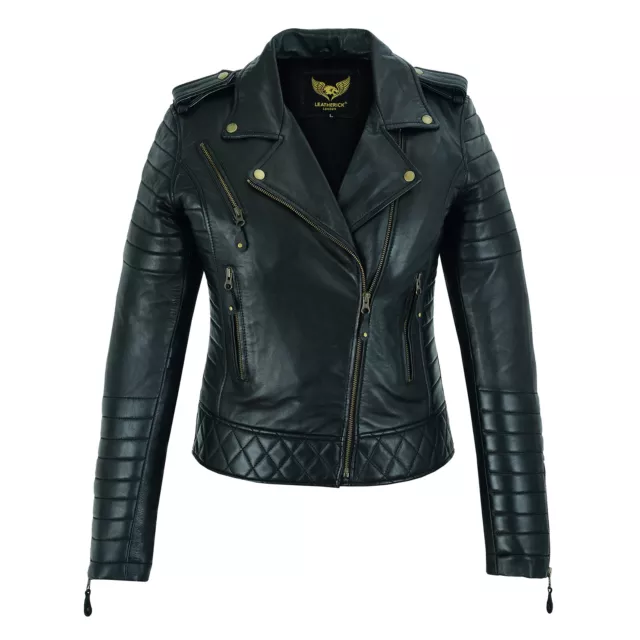 Ladies Women Leather Jacket Real Leather Diamond Biker Style Short Slim Fit